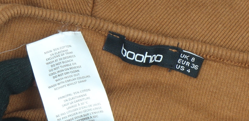 Boohoo Women Brown Long Sleeve Ribbed Playsuit UK 8 Slim Fit
