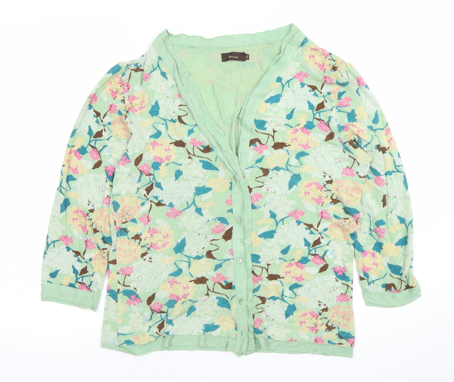 Amari Womens Green Floral Cardigan Small V-Neck Button Front Lightweight