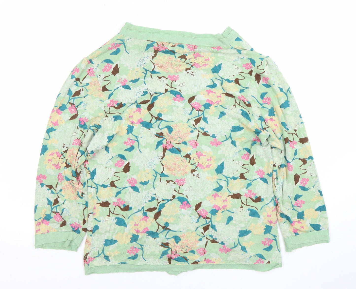 Amari Womens Green Floral Cardigan Small V-Neck Button Front Lightweight