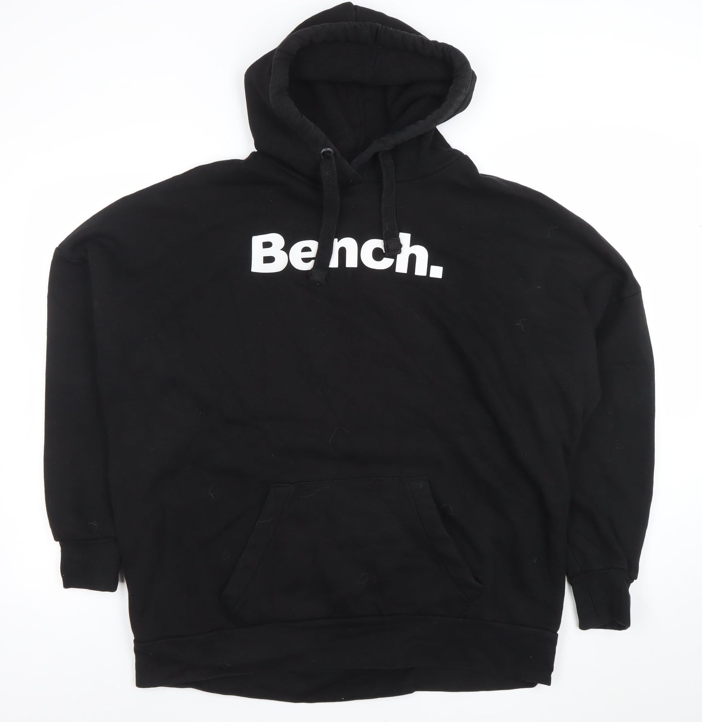 Bench Women Black L Hoodie Pullover Cotton Blend Logo Front