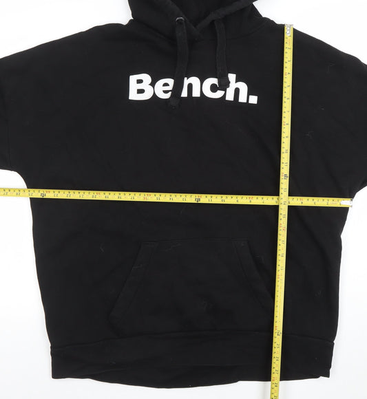 Bench Women Black L Hoodie Pullover Cotton Blend Logo Front