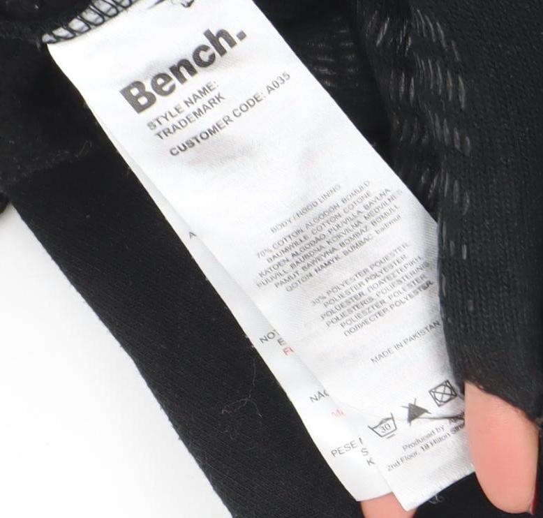 Bench Women Black L Hoodie Pullover Cotton Blend Logo Front