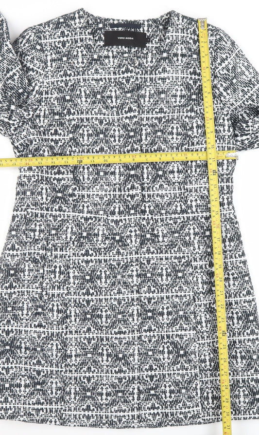 Vero Moda Women Black Geometric Shift Dress Size M Long Sleeve