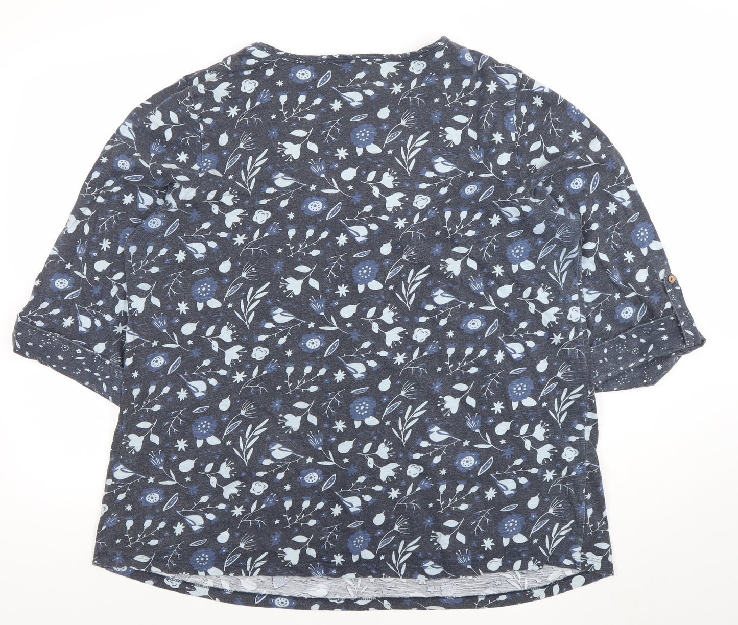 Julipa Women Blue Floral Tunic Blouse Size 20 3/4 Sleeve V-Neck Cotton