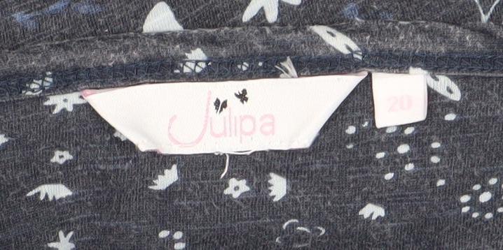 Julipa Women Blue Floral Tunic Blouse Size 20 3/4 Sleeve V-Neck Cotton