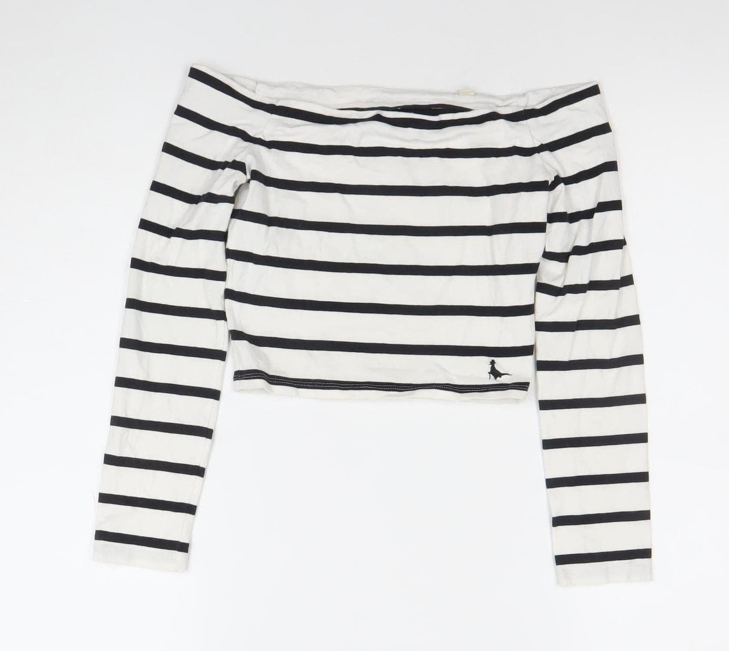 Jack Wills Womens White Black Striped Off Shoulder Cropped Top UK 8