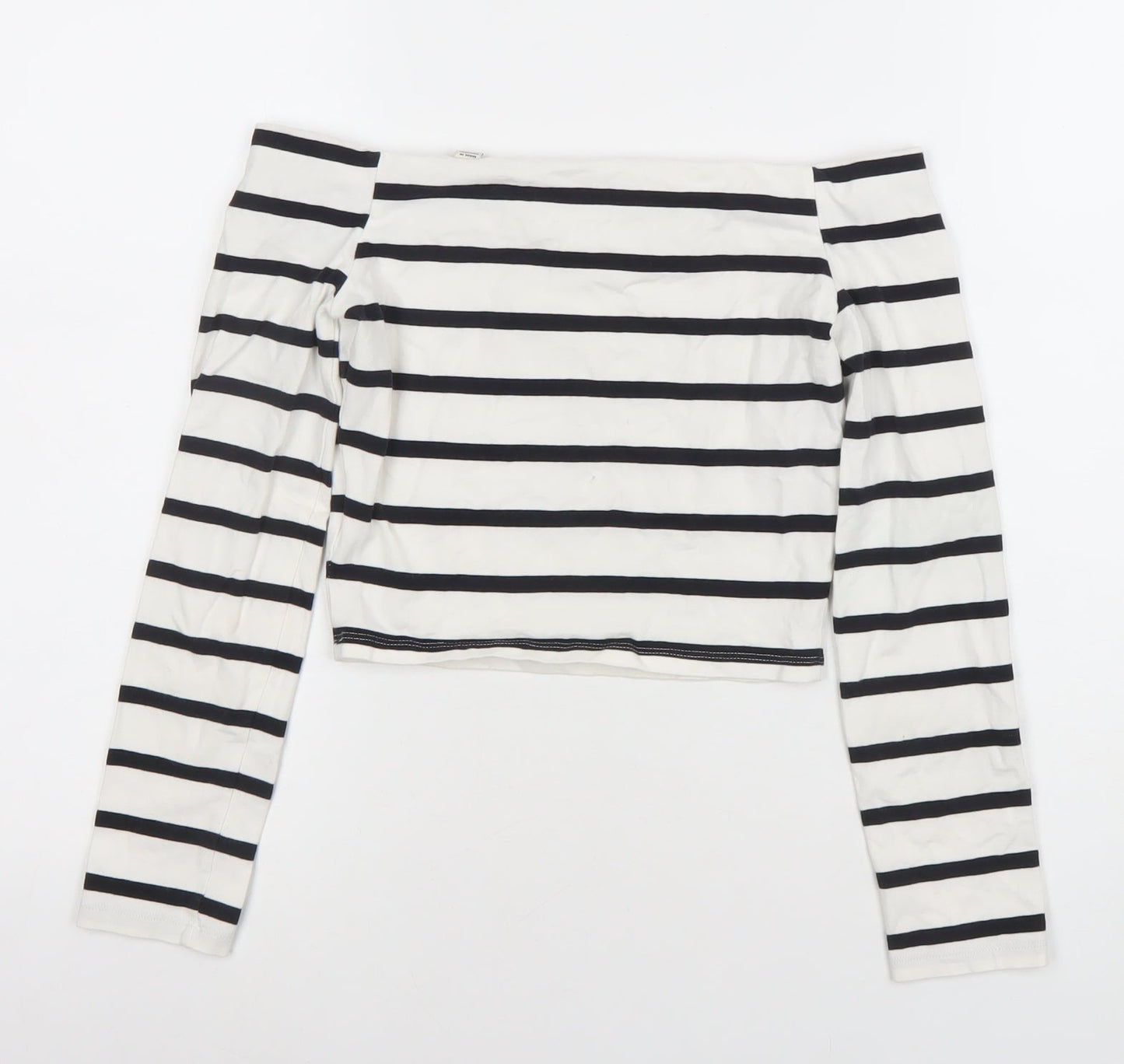 Jack Wills Womens White Black Striped Off Shoulder Cropped Top UK 8