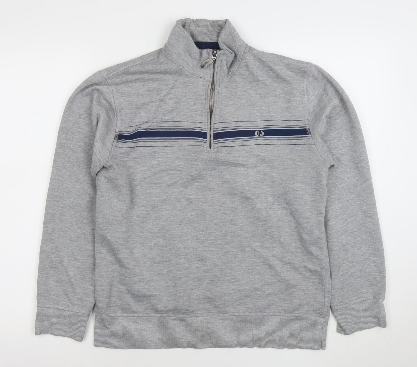 Lincoln Men’s Grey 1/4 Zip Striped Sweatshirt Size S