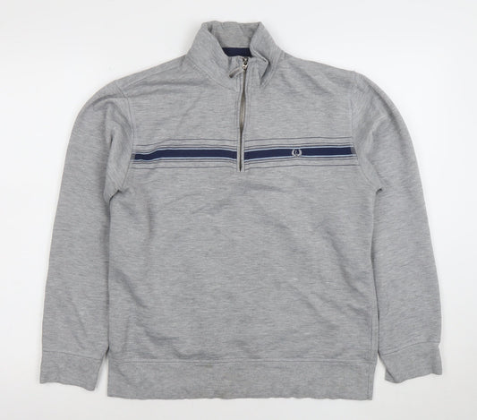Lincoln Men’s Grey 1/4 Zip Striped Sweatshirt Size S