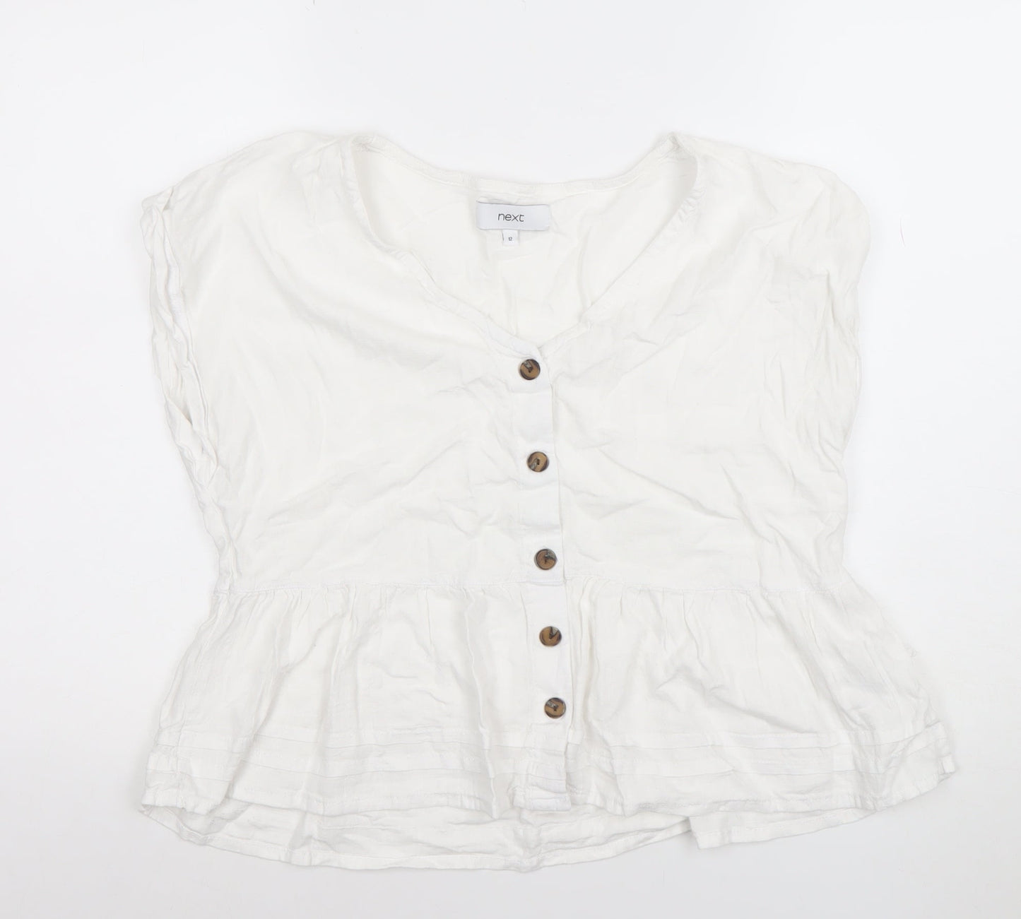Next Women’s White Linen Blend Button Tunic Blouse Size 12