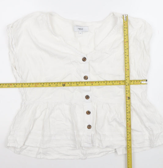 Next Women’s White Linen Blend Button Tunic Blouse Size 12