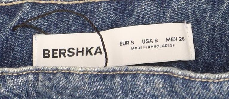 Bershka Women's Blue Denim Cut-Off Pleated Shorts Size 8