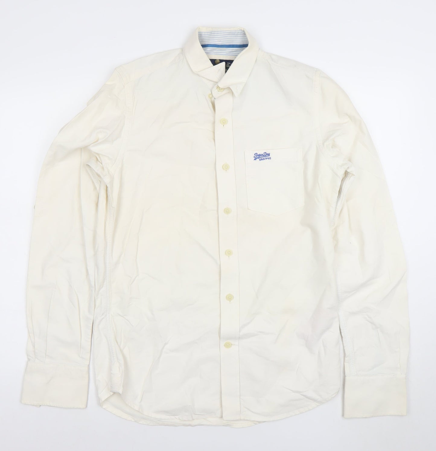 Superdry Mens Ivory Cotton Long Sleeve Button Down Shirt M