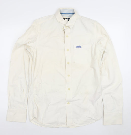 Superdry Mens Ivory Cotton Long Sleeve Button Down Shirt M