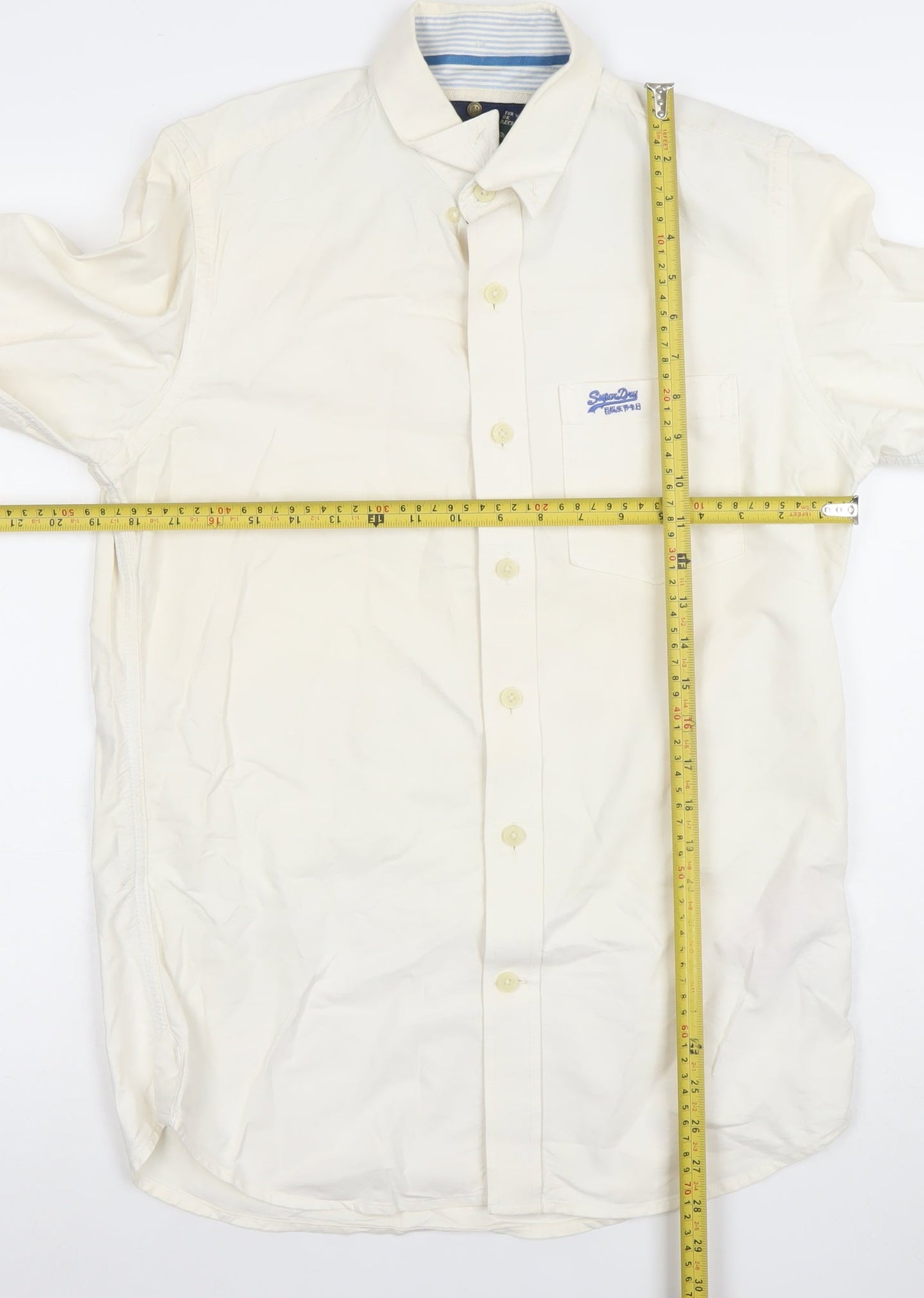 Superdry Mens Ivory Cotton Long Sleeve Button Down Shirt M