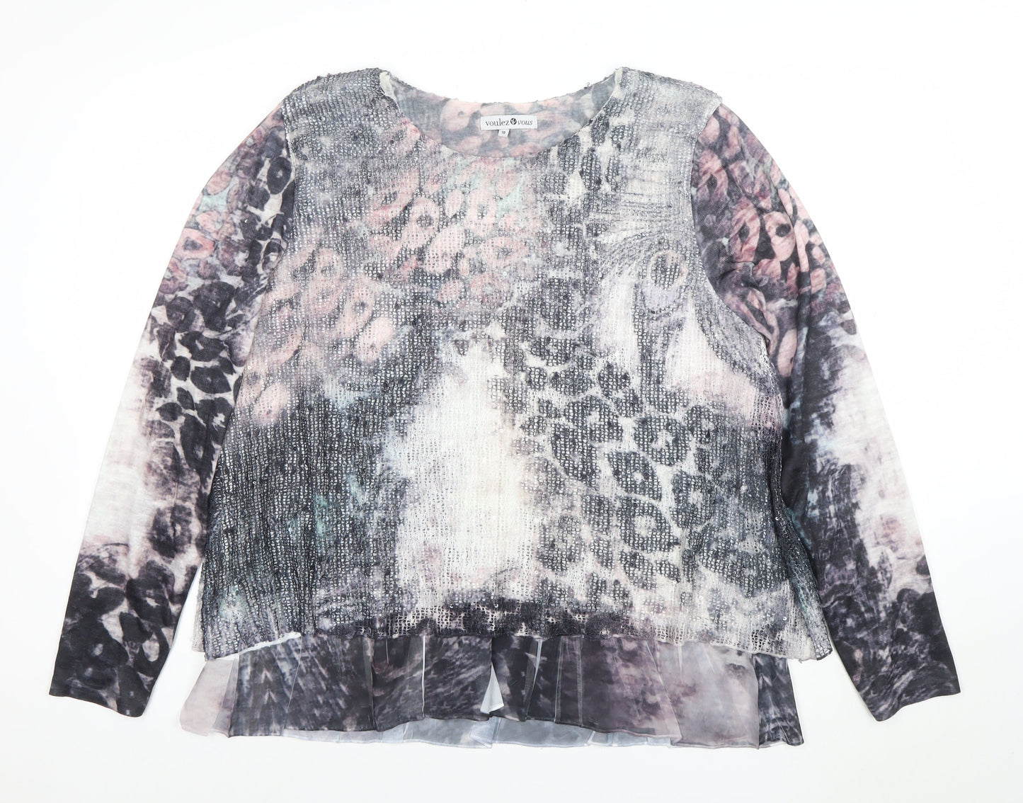 Voulez Vous Womens Multicoloured Animal Print Sequin Tunic Blouse Size 18