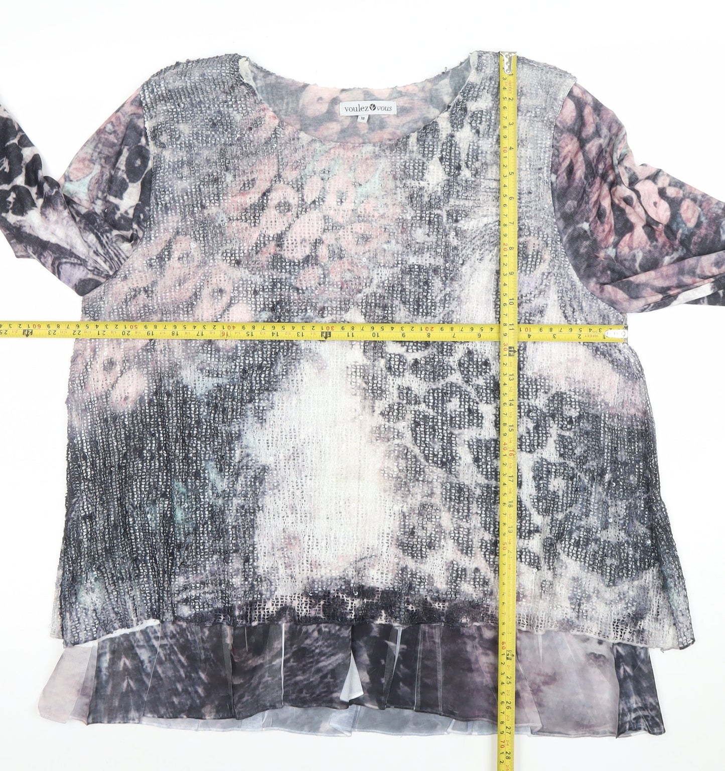 Voulez Vous Womens Multicoloured Animal Print Sequin Tunic Blouse Size 18