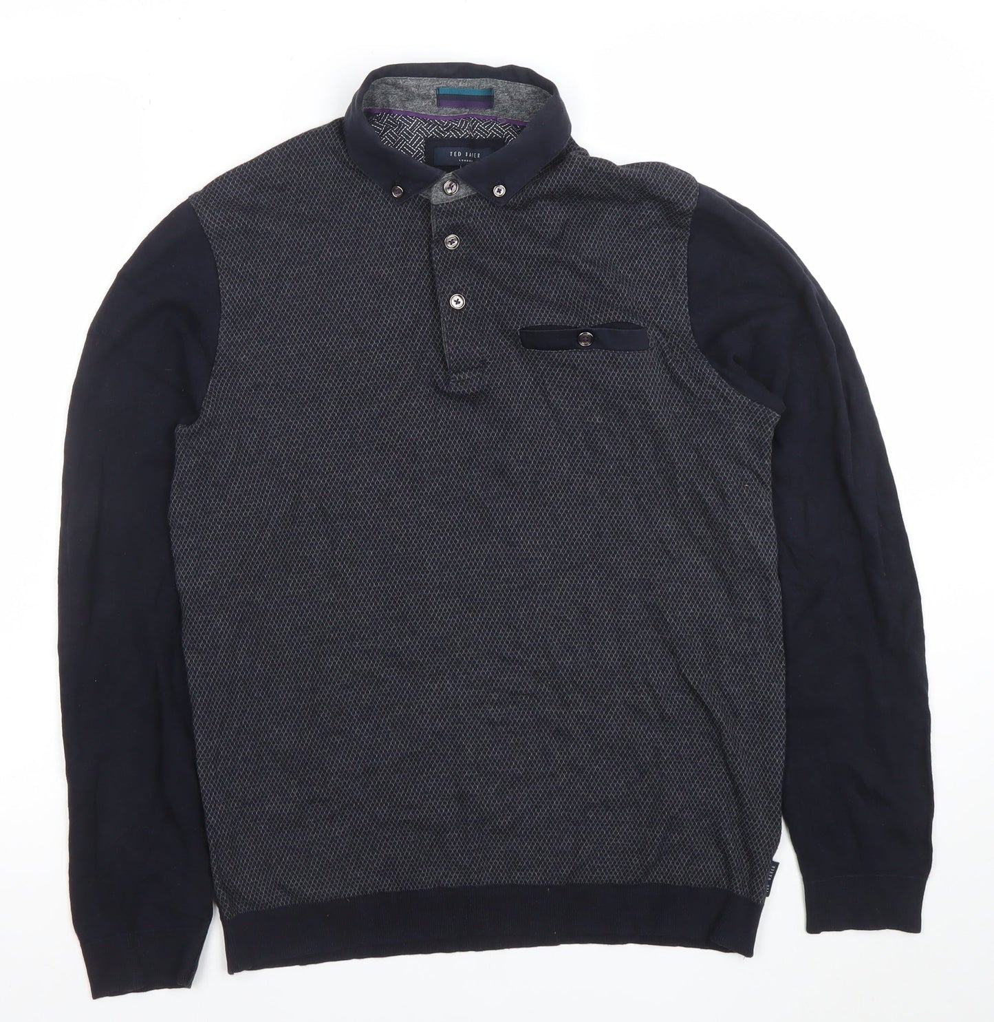 Ted Baker Men’s Black Geometric Long Sleeve Polo Shirt Size M