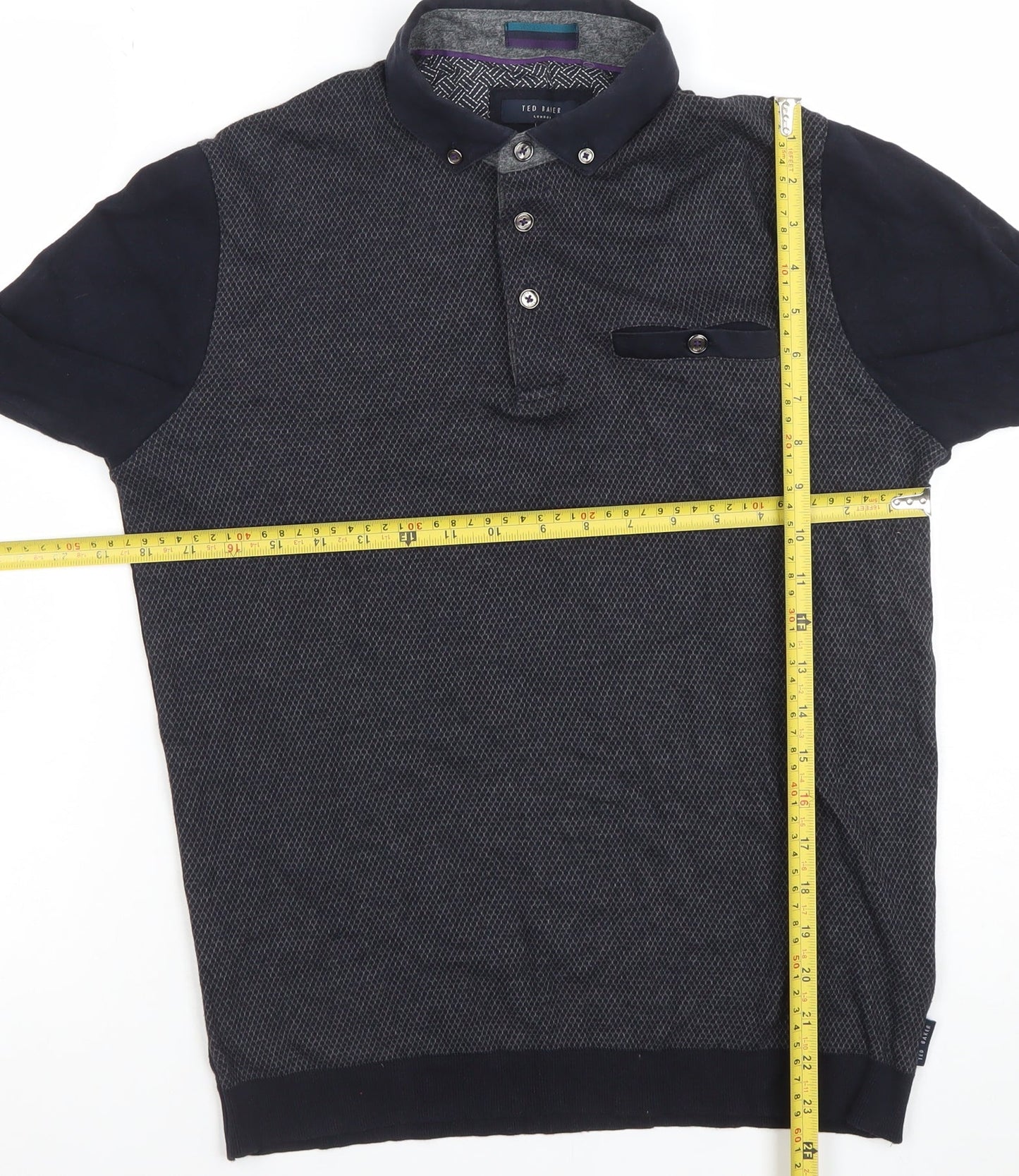 Ted Baker Men’s Black Geometric Long Sleeve Polo Shirt Size M