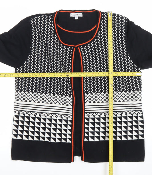 Voulez Vous Womens Black Geometric Open Cardigan L/XL Knit Viscose Blend