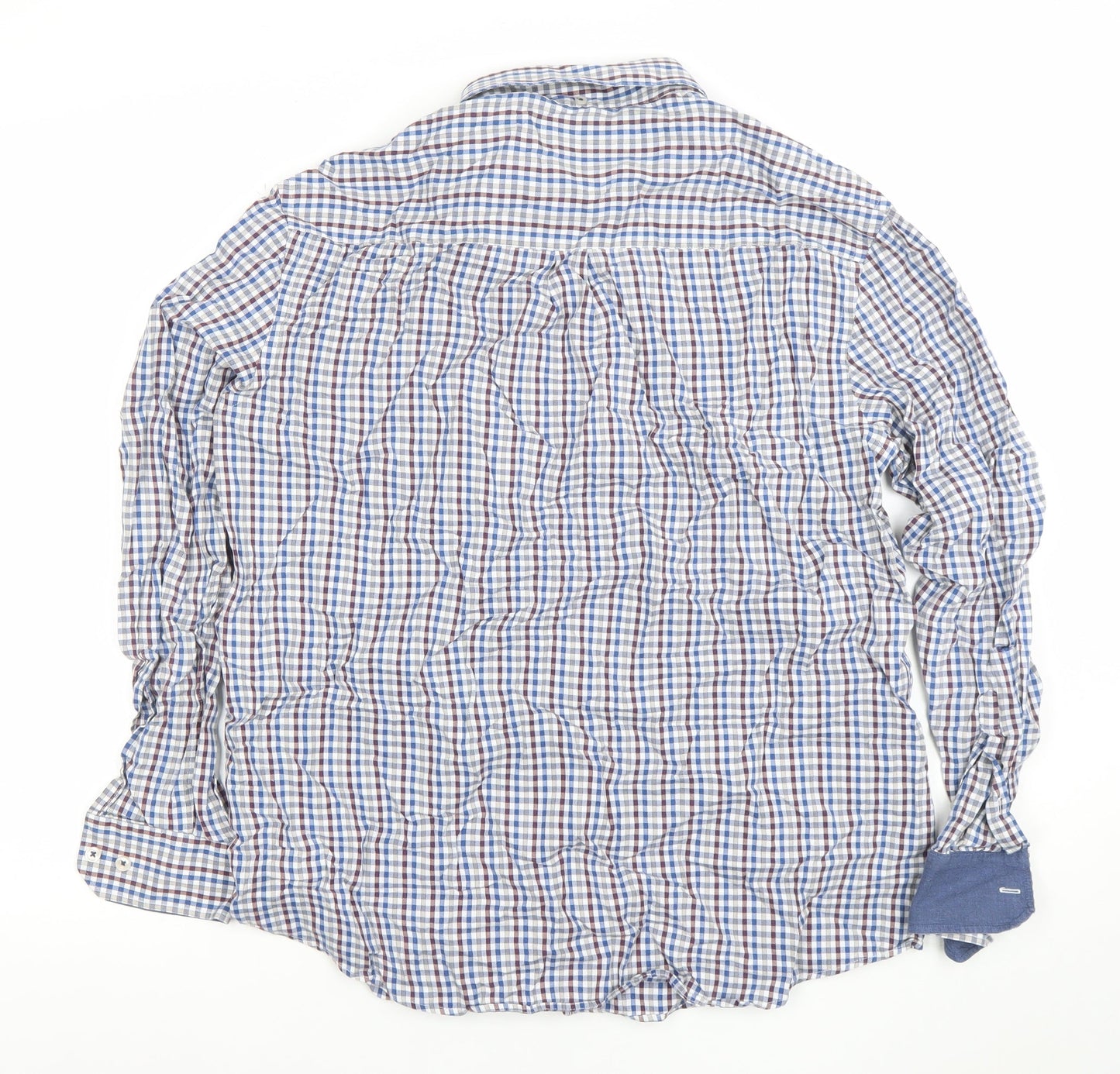 Paul Costelloe Living Men's Blue Check Cotton Long Sleeve Button-Up Shirt Large