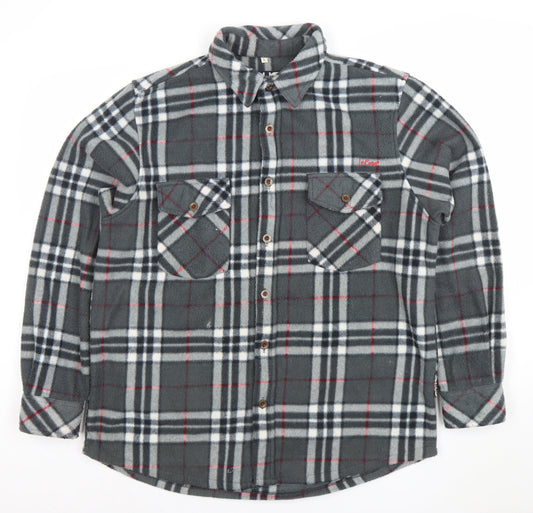 Lee Cooper Mens Grey Check Fleece Shirt Jacket L Regular Fit