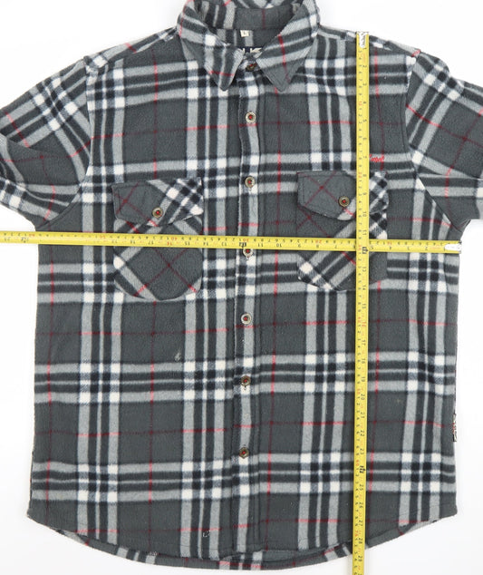 Lee Cooper Mens Grey Check Fleece Shirt Jacket L Regular Fit