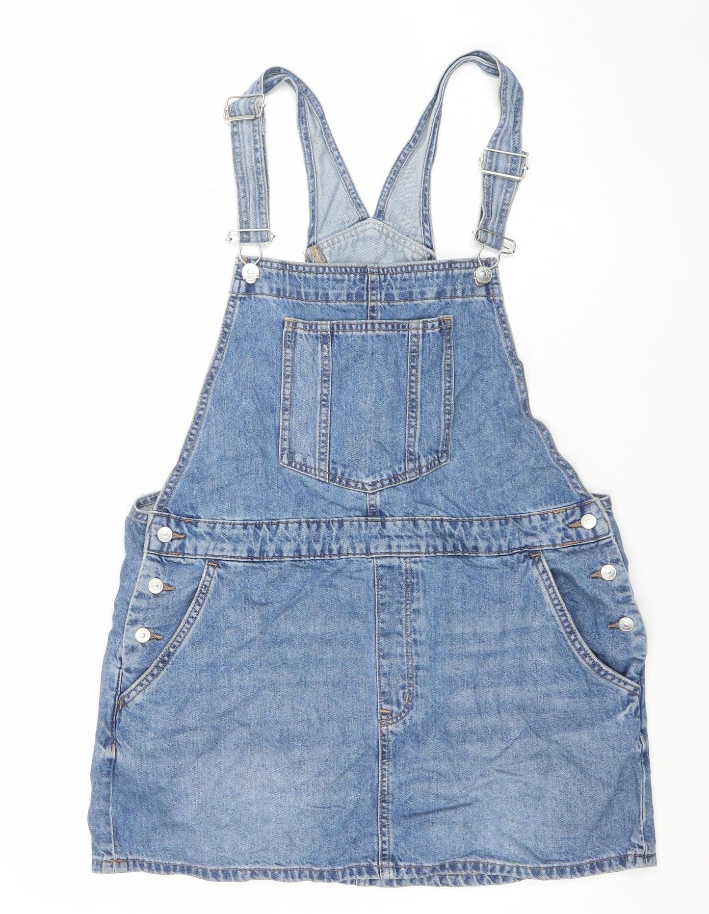 H&M Women Blue Denim Pinafore Dress Size 12 Adjustable Straps