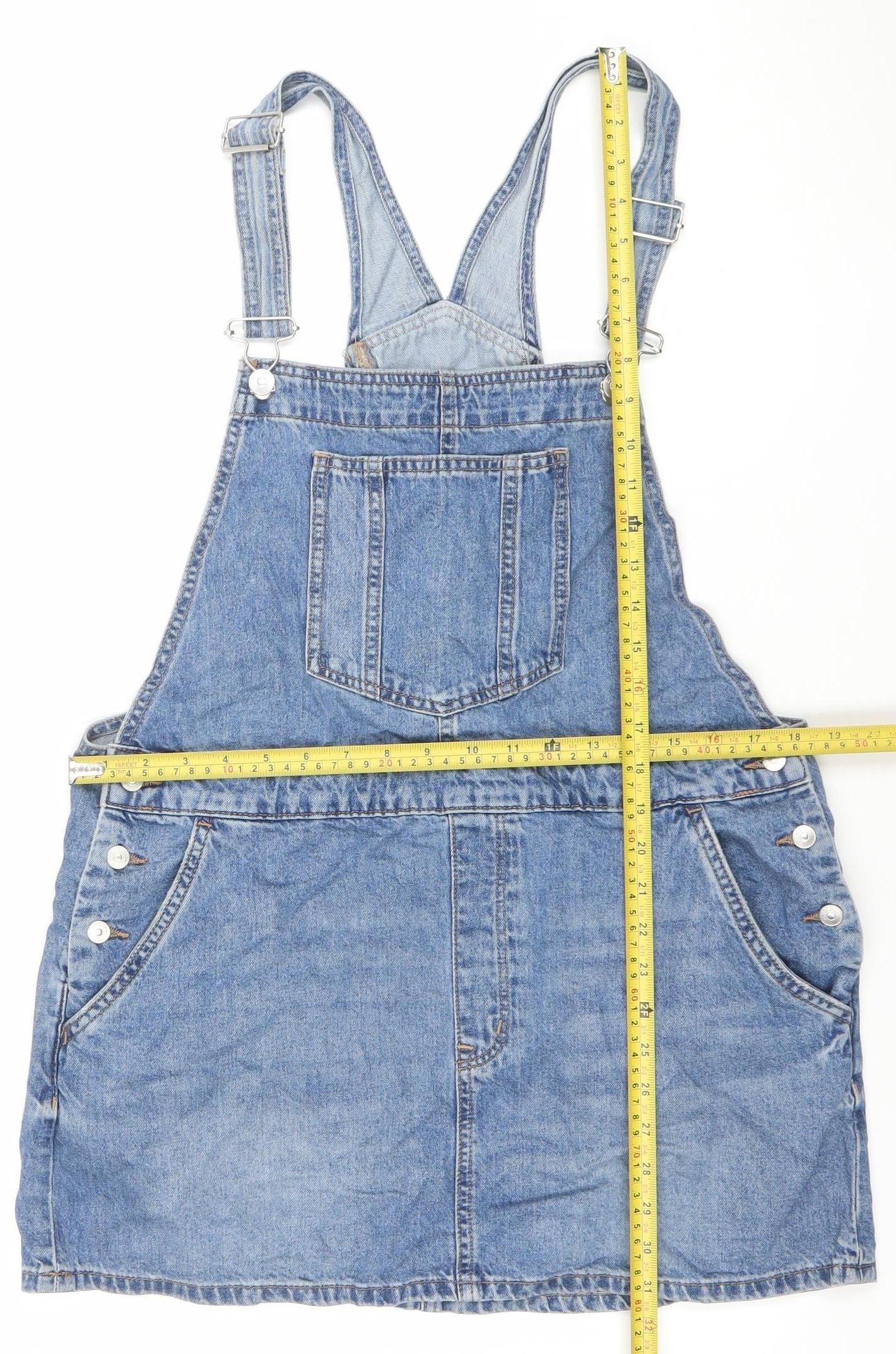 H&M Women Blue Denim Pinafore Dress Size 12 Adjustable Straps