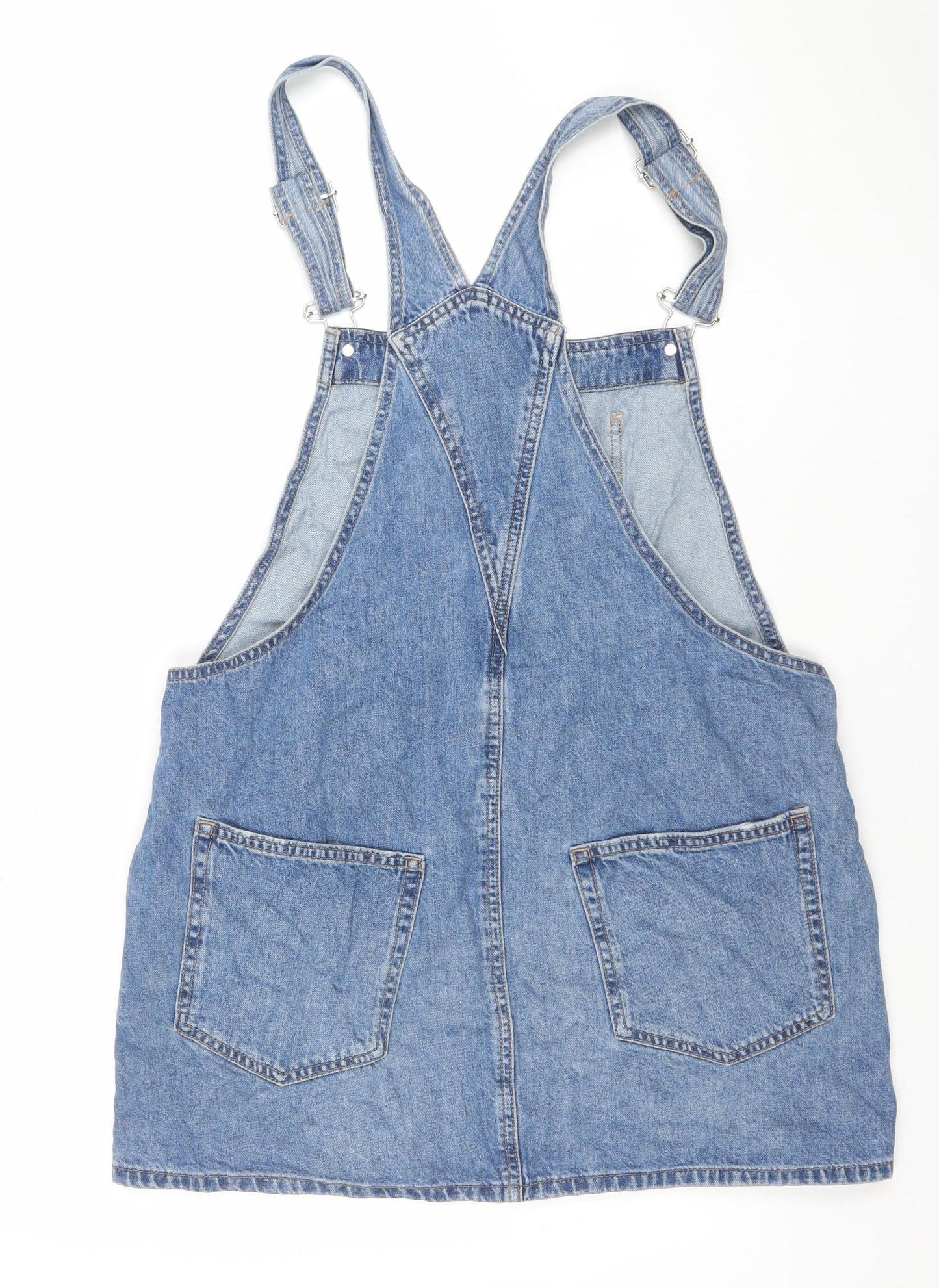 H&M Women Blue Denim Pinafore Dress Size 12 Adjustable Straps