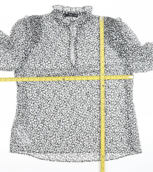 MNG Women's Black Floral Chiffon Long Sleeve Ruffle Blouse Size L