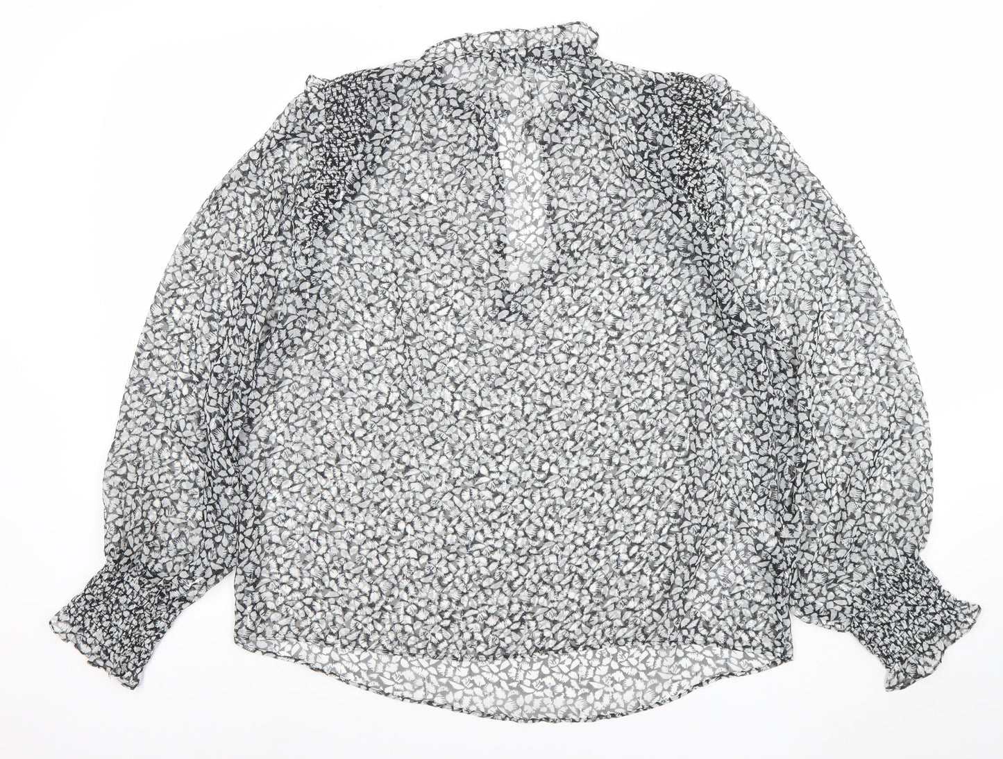 MNG Women's Black Floral Chiffon Long Sleeve Ruffle Blouse Size L