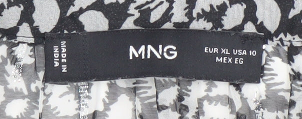 MNG Women's Black Floral Chiffon Long Sleeve Ruffle Blouse Size L