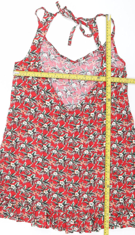 Oasis Women Red Floral Slip Dress M Summer Holiday Boho Viscose