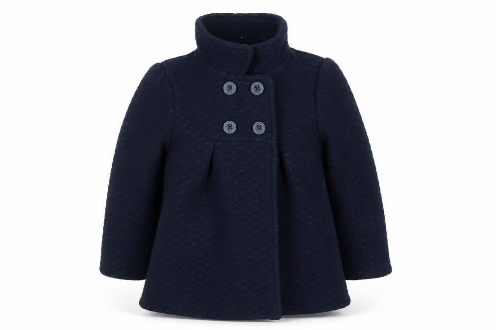 Front view of Jasper Conran Junior girls’ blue pea coat 4-5 years double breasted winter jacket