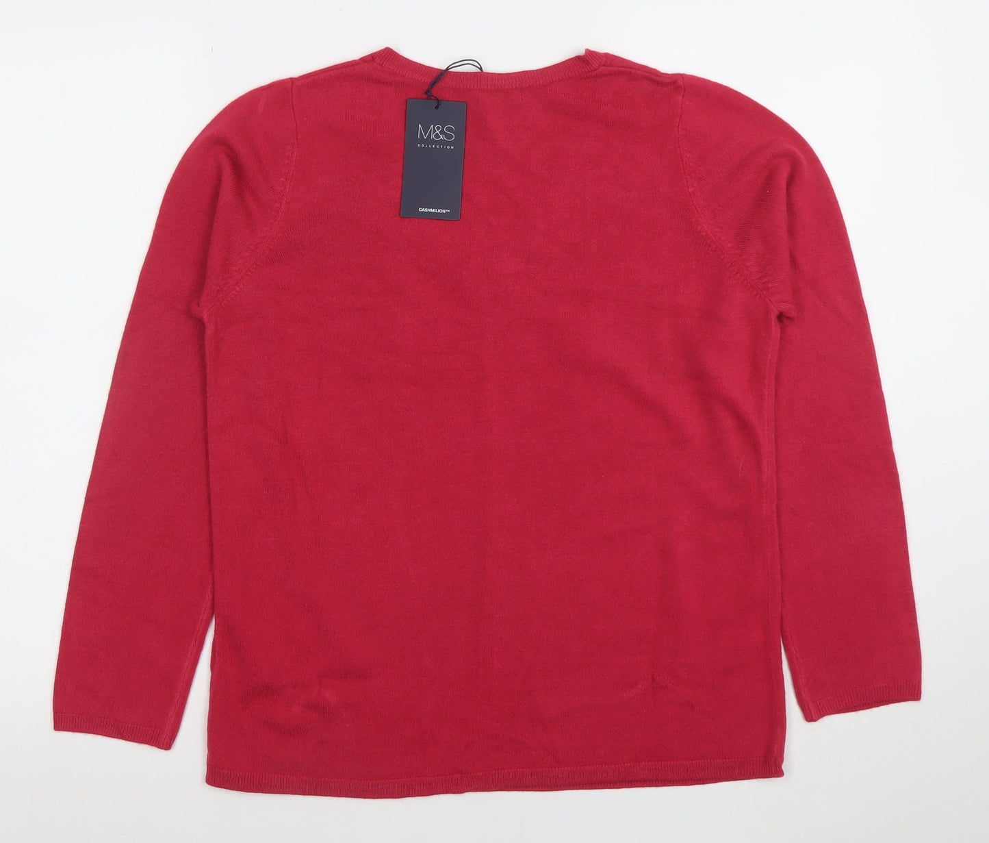 Marks and Spencer Women's Red V-Neck Long Sleeve Acrylic Jumper Size 16