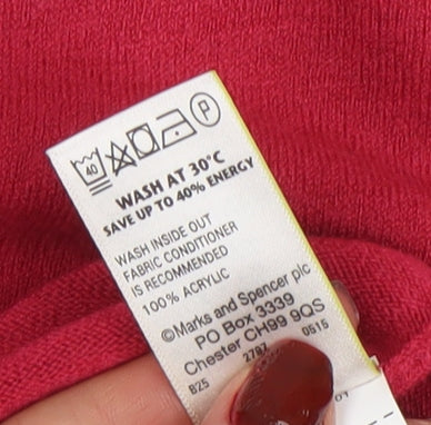 Marks and Spencer Women's Red V-Neck Long Sleeve Acrylic Jumper Size 16