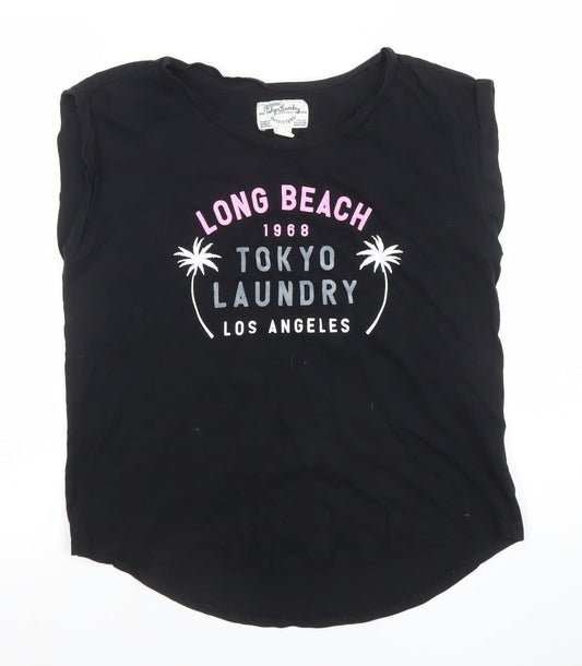 Tokyo Laundry Women's Black Crew Neck Sleeveless T-Shirt Size 14
