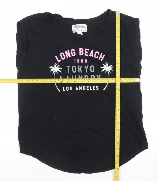 Tokyo Laundry Women's Black Crew Neck Sleeveless T-Shirt Size 14