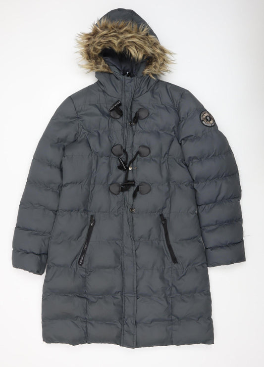 Brave Soul Women's Grey Long Hooded Puffer Coat Size 12