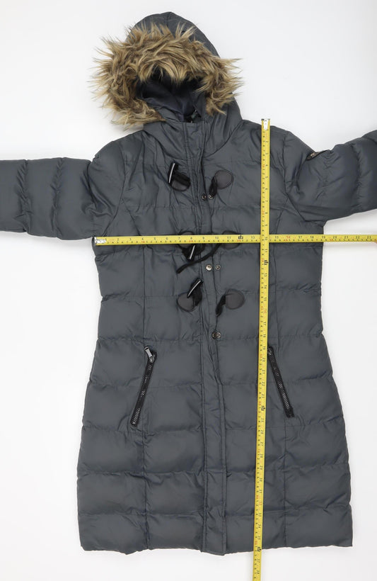 Brave Soul Women's Grey Long Hooded Puffer Coat Size 12