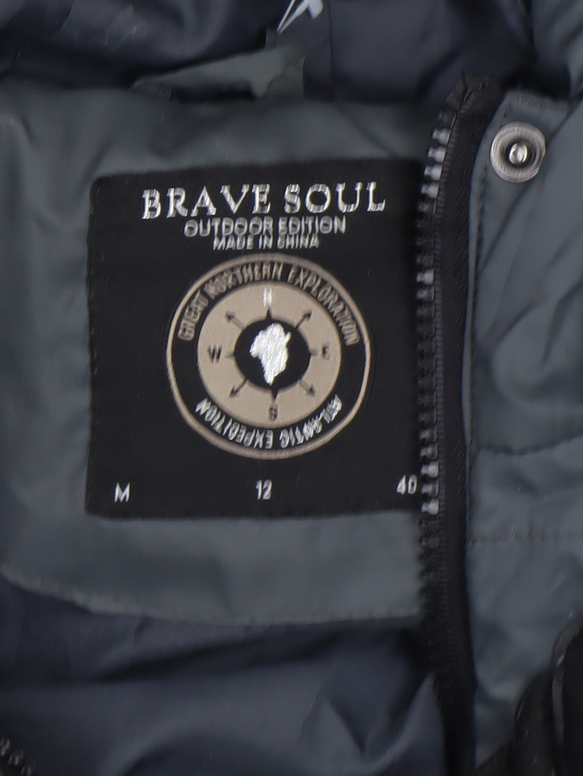 Brave Soul Women's Grey Long Hooded Puffer Coat Size 12