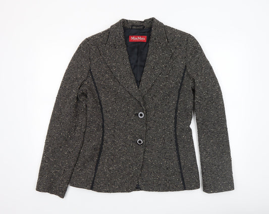 MaxMara Women's Black Tweed Wool Blend Tailored Blazer Size 12
