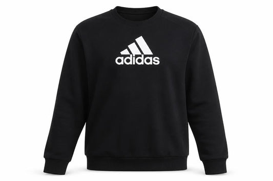 Front view of Adidas boys’ black 13-14 years pullover crew neck logo sweatshirt