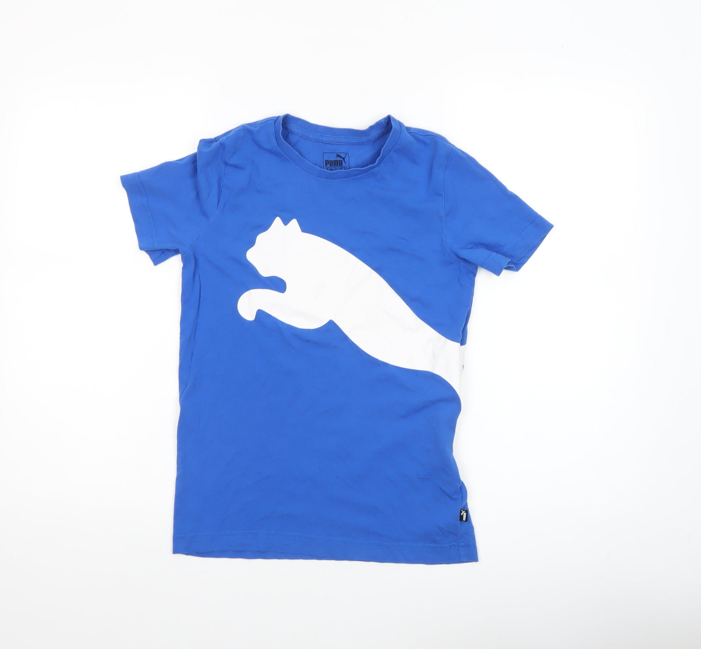 Puma Boys Blue 11-12 Years Sports Logo Cotton Short Sleeve T-Shirt