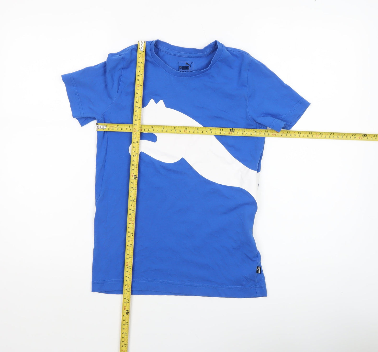 Puma Boys Blue 11-12 Years Sports Logo Cotton Short Sleeve T-Shirt