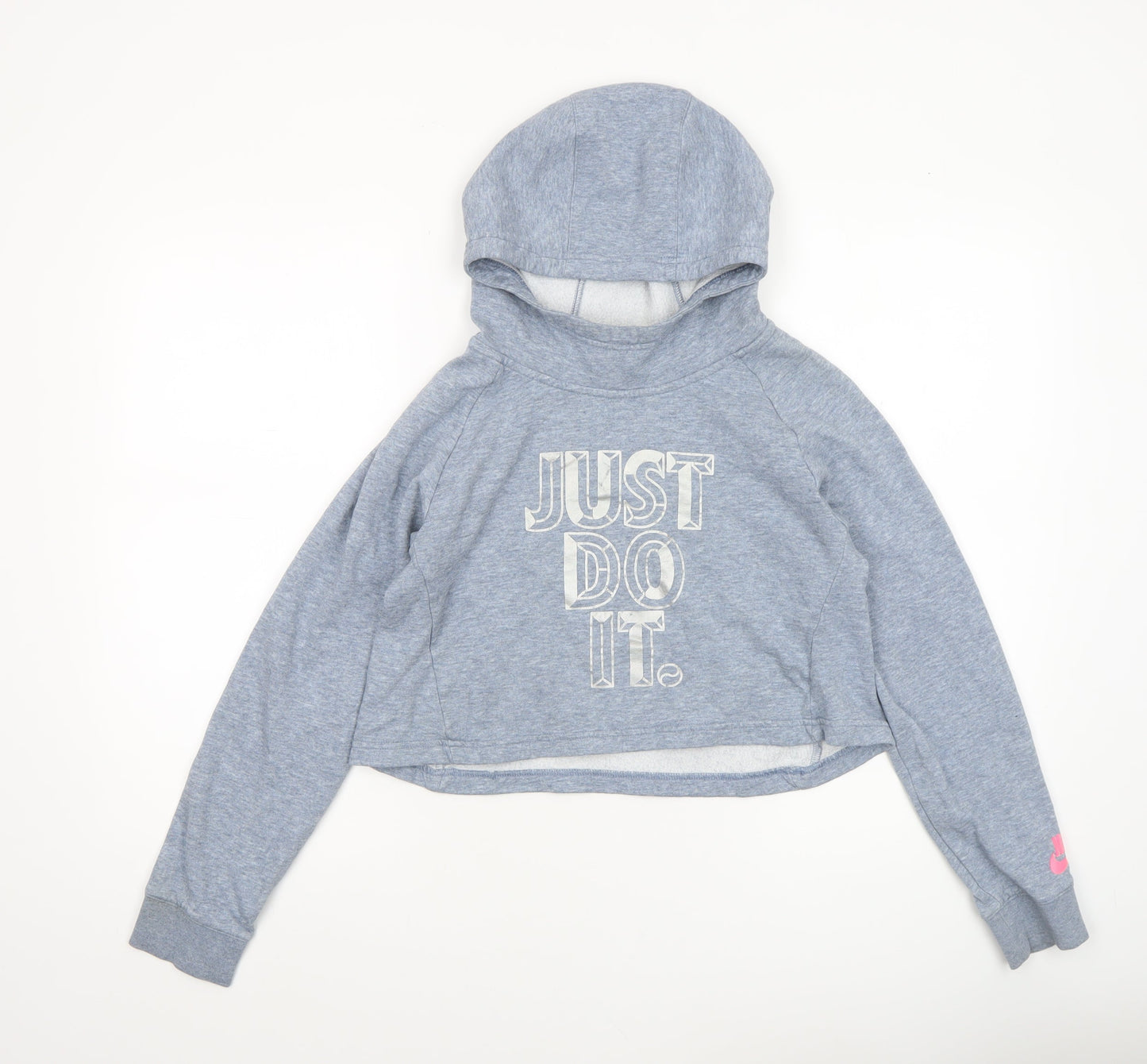 Nike Girls Grey Pullover Hoodie XL 14-15 Years Just Do It Graphic Hooded Top