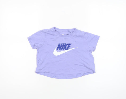 Nike Girls Purple Graphic Logo T-Shirt Size 7-8 Years Short Sleeve Tee