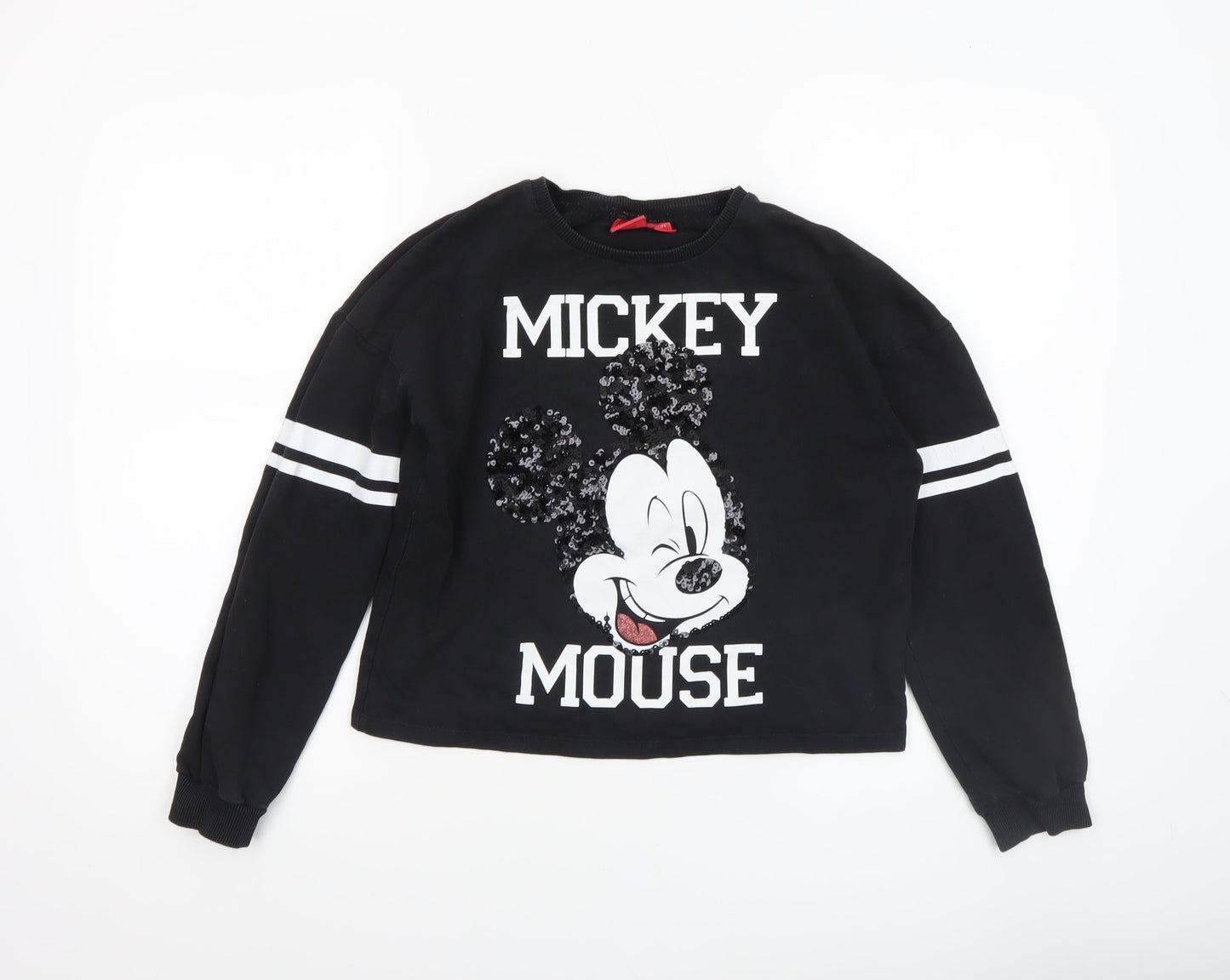 Disney Girls Black Mickey Mouse Sequin Pullover Sweatshirt 11-12 Years