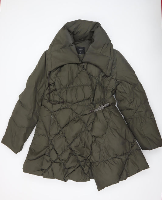 KOAN Women's Green Puffer Coat Size 20 Belted Quilted Mid-Length